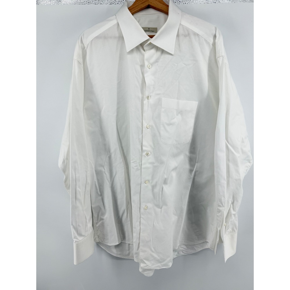 Ermenegildo Zegna Mens White Cotton Button Down Dress Shirt Size 47 18.5 Italy